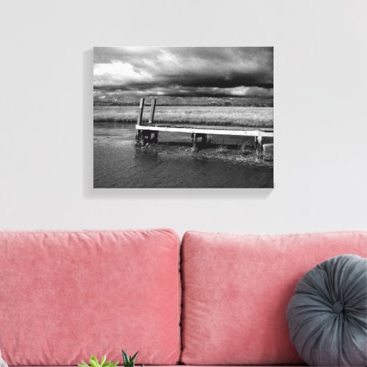 Zwart-wit Vist dok Storm Canvas afdrukken (Insitu (Woonkamer))