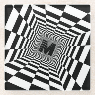 Zwart-wit Visuele Illusie, Monogram of Initiaal Glazen Onderzetter