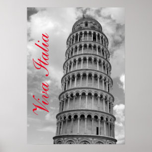 Zwart Wit Viva Italia Leaning Tower of Pisa Poster