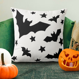 Zwart-wit vleermuizen en sterren Halloween kussen