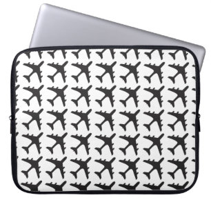 Zwart wit vliegtuigpatroon laptophoes laptop sleeve