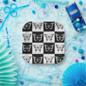 Zwart wit vlinder geruite blokprint papieren bordje (Feest)