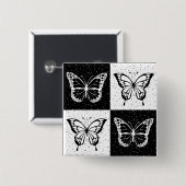 Zwart wit vlinder geruite blokprint vierkante button 5,1 cm (Voorkant /achterkant)