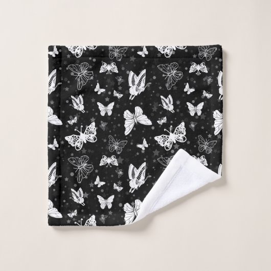 Zwart wit vlinder illustratie patroon ontwerp bad handdoek (Wasdoekje)