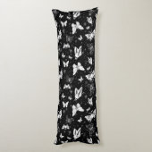 Zwart wit vlinder illustratie patroon ontwerp lichaamskussen (Achterkant (Verticaal))