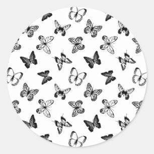 Zwart-Wit-Vlinderillustratie Wit Ronde Sticker