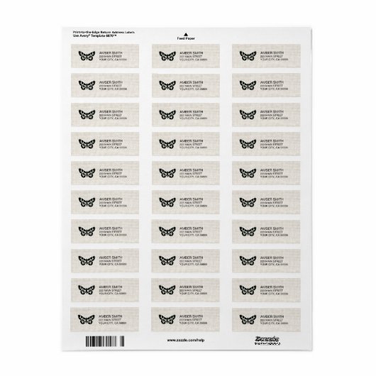 zwart-wit vlinderlinnen rustiek etiket (Full Sheet)