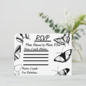 Zwart-wit Vlinders RSVP Platte Kaart (Staand voorkant)