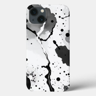 Zwart-wit vloeiende inktpatronen met spetters iPhone 13 hoesje