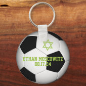 Zwart, wit Voetbal Bar Mitzvah Sleutelhanger (Voorkant)