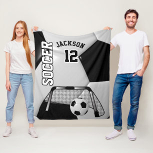 Zwart-wit Voetbal met DIY-tekst Fleece Deken
