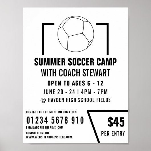 Zwart-wit Voetbal, Soccer Camp Adverteren Poster (Voorkant)