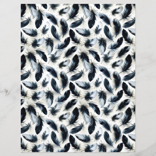 Zwart-wit vogelveren scrapbookpapier (Voorkant)