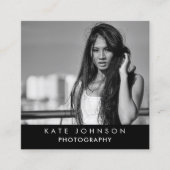 Zwart-wit Volledige Foto QR Code Sociale Media Vierkante Visitekaartje (Voorkant)