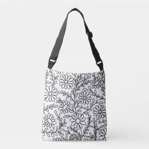 Zwart-wit volwassen kleuren Bloemen Bloemen Crossbody Tas
