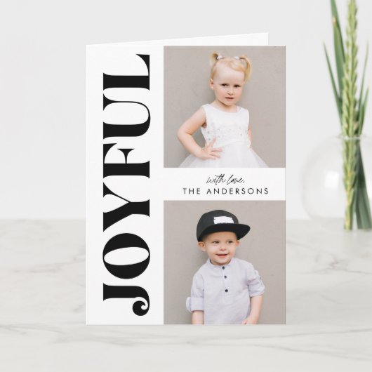 Zwart & Wit Vreugdevolle Moderne Kerstmis 3 Foto Feestdagen Kaart (Voorkant)