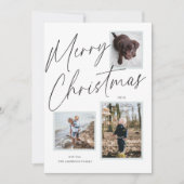 Zwart-wit Vrolijk Kerstmis Script Foto Feestdagenkaart (Voorkant)