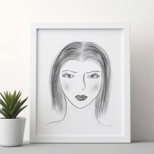 Zwart-wit Vrouw Gezichts Schets voor Galerij Muur Poster