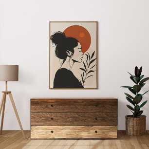 Zwart-wit Vrouw Portret Rode Zon Poster