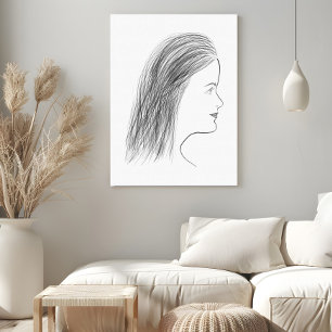 Zwart-wit vrouwenprofiel schets galerij muur canvas afdruk
