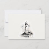 Zwart-wit vuurtoren nautische bruiloft RSVP kaartje (Achterkant)