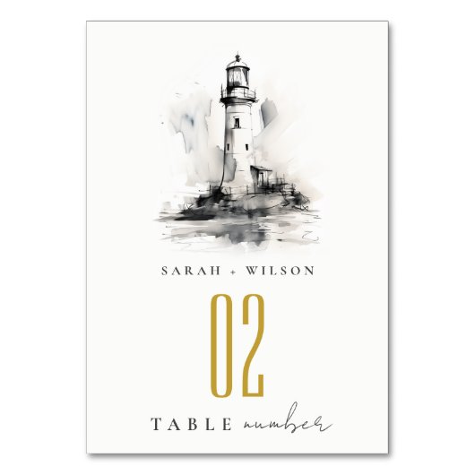Zwart-wit vuurtoren nautische schets bruiloft kaart (Achterkant)