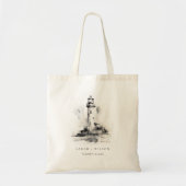 Zwart-wit vuurtoren nautische schets bruiloft tote bag (Voorkant)