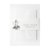 Zwart-wit vuurtoren nautische schets bruiloft uitnodigingen wikkel (Voorkant Voorbeeld)