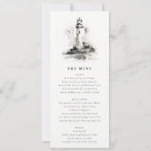 Zwart & Wit Vuurtoren Schets Wedding Menu Kaart (Voorkant)