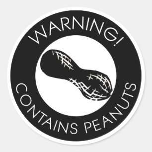 Zwart-wit waarschuwing bevat pinda's symbool ronde sticker