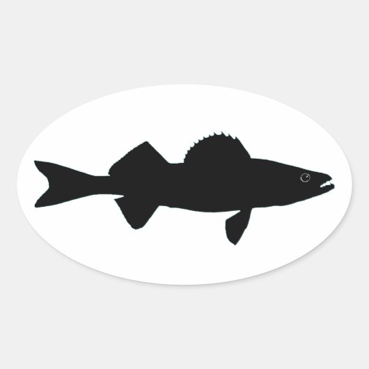 Zwart-wit Walleye Logo Ovale Sticker (Voorkant)