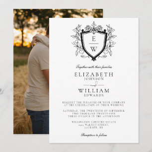 Zwart-Wit Wapen Monogram Foto Bruiloft Kaart
