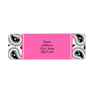 Zwart, wit, warm roze paisleypatroon etiket