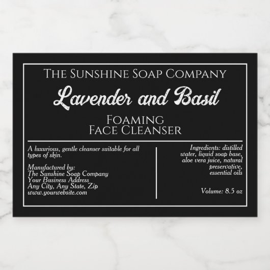 Zwart & wit waterdicht zeep product label voedselcontainer etiket (Enkel label)