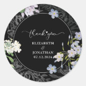 Zwart-wit waterverf bloemenbruiloft ronde sticker (Voorkant)