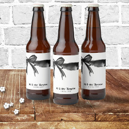 Zwart-wit Waterverf Bow Bruiloft Man Favor Bier Etiket