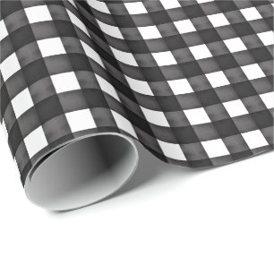 Zwart-wit Waterverf Buffalo Plaid Cadeaupapier