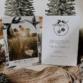 Zwart-wit Waterverf Familiefoto Feestdagenkaart