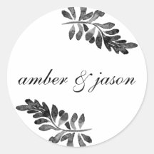 Zwart-wit Waterverf Floral Invitation Seal