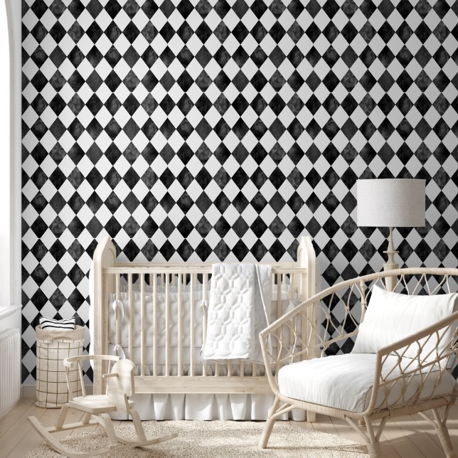 Zwart-wit Waterverf Harlequin Argyle Behang (Kinderen)