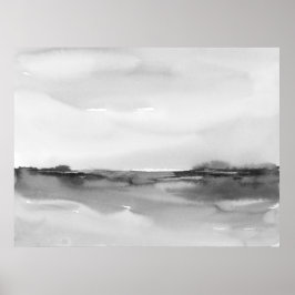 Zwart-wit Waterverf Landschap 2 Poster