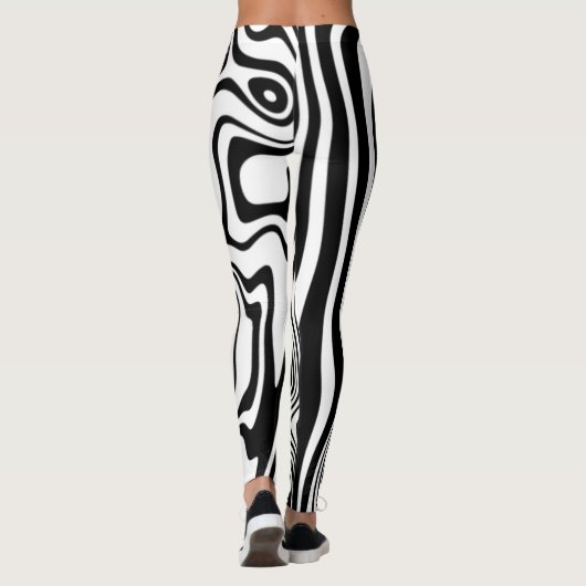 Zwart Wit Wavy Gestreepte Leggings of Kies Kleur (Achterkant)