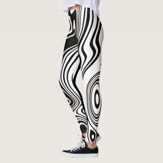 Zwart Wit Wavy Gestreepte Leggings of Kies Kleur (Links)