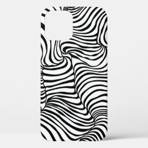 Zwart Wit Wavy Lines Abstract Zebra iPhone 12 Hoesje
