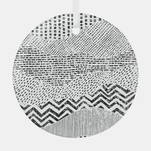 Zwart Wit Wavy Patchwork Ornament (Voorkant)