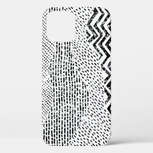 Zwart Wit Wavy Patchwork Ornament iPhone 12 Hoesje
