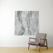 Zwart Wit Wavy Patchwork Ornament Wandkleed (In Situ (horizontaal))