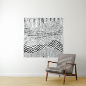 Zwart Wit Wavy Patchwork Ornament Wandkleed (In situ)
