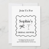 Zwart-wit Wavy Retro Vrijgezellenfeest, Martini Kaart (Voorkant)