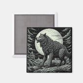 Zwart-wit  Weerwolf Ai Art Magneet (Voorkant / Achterkant)